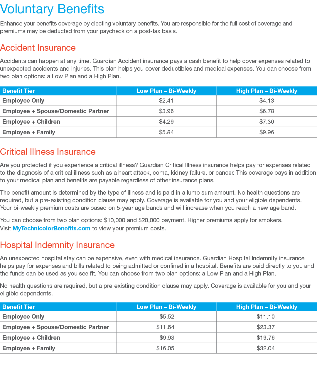 Voluntary Benefits Enhance your benefits coverage by electing voluntary benefits. You are responsible for the full c...